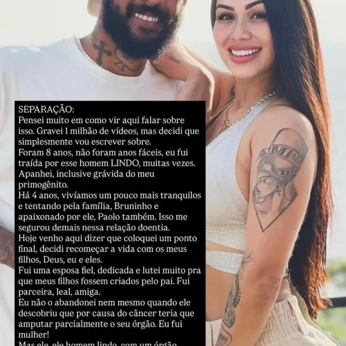Esposa de ex-Bahia anuncia separação após traição e revela agressões