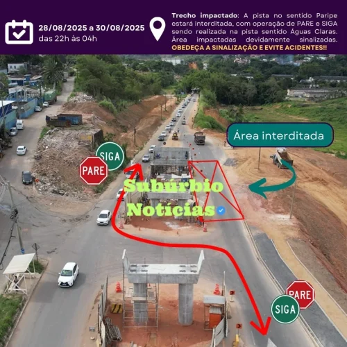 Estrada do Derba terá interdição noturna para obras do VLT até sábado (30)